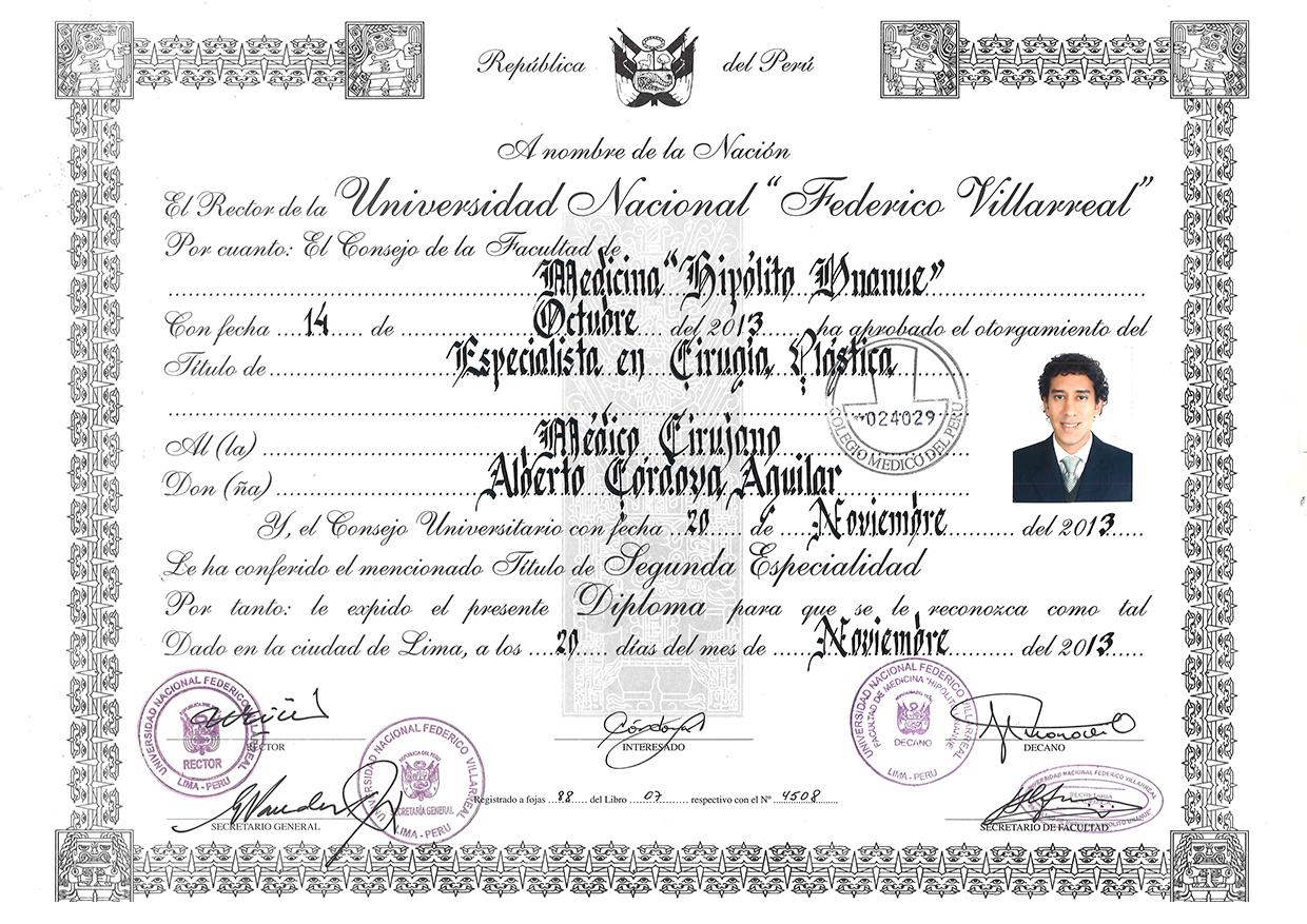 Certificado a nombre de la Nación Universidad Nacional Federico Villareal, Hipólito Unanue